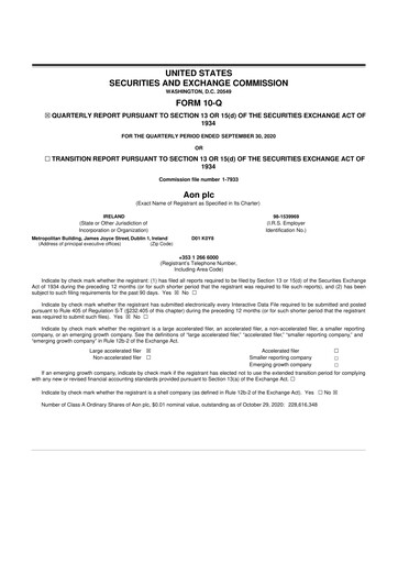 Thumbnail Aon 10-Q Quarterly Report FY2020 