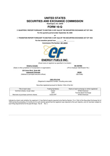 Vorschaubild Energy Fuels
 10-Q Quartalsbericht 2020 