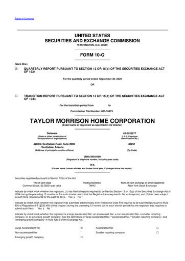 Thumbnail Taylor Morrison
 10-Q Quarterly Report FY2020 