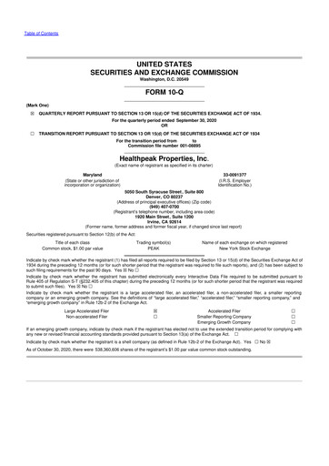 Thumbnail Healthpeak Properties
 10-Q Quarterly Report FY2020 