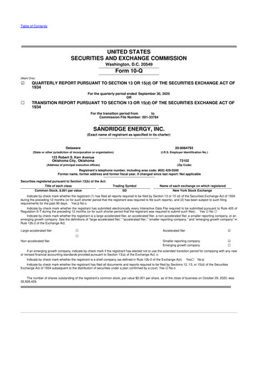 Miniature SandRidge Energy
 10-Q Rapport trimestriel 2020 