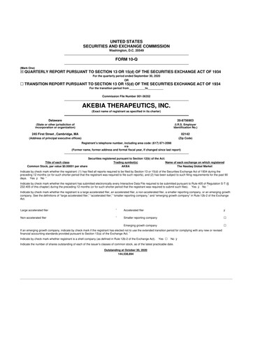 Vorschaubild Akebia Therapeutics 10-Q Quartalsbericht 2020 