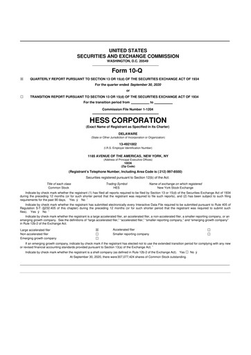 Thumbnail Hess 10-Q Quarterly Report FY2020 