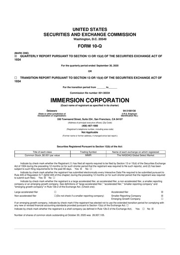 Thumbnail Immersion Corporation
 10-Q Quarterly Report FY2020 