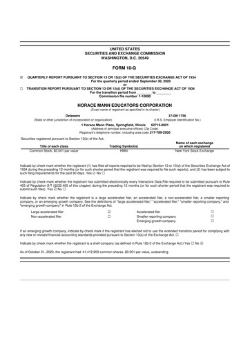 Thumbnail Horace Mann Educators 10-Q Quarterly Report FY2020 