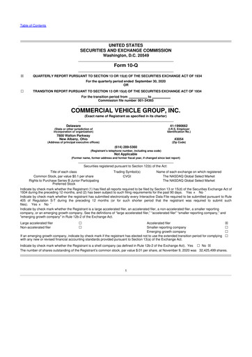 Miniature Commercial Vehicle Group (CVG) 10-Q Rapport trimestriel 2020 