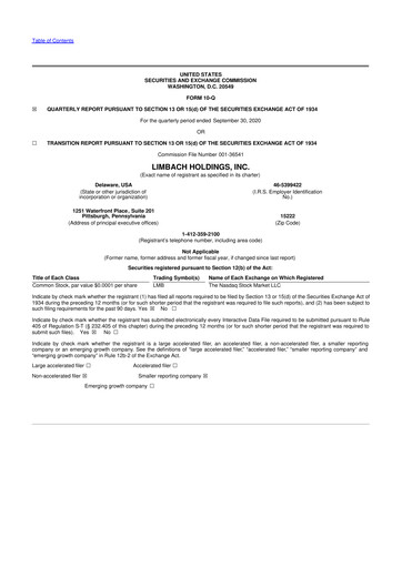 Thumbnail Limbach Holdings 10-Q Quarterly Report FY2020 