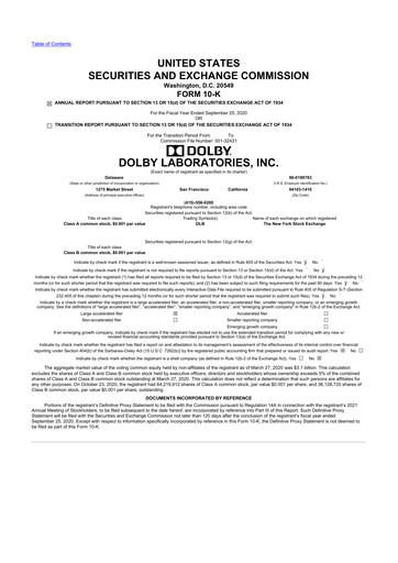 Thumbnail Dolby 10-K Annual Report 2020