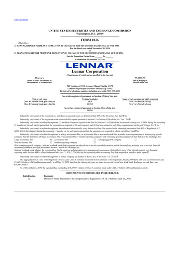 Thumbnail Lennar 10-K Annual Report 2020