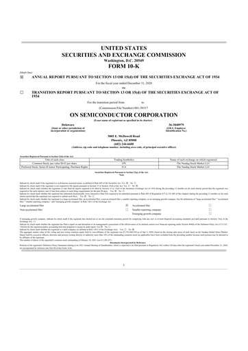 Thumbnail ON Semiconductor 10-K Annual Report 2020