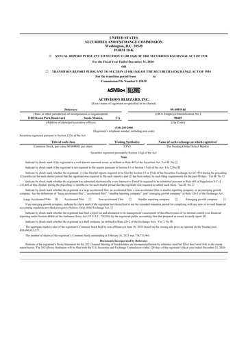 Thumbnail Activision Blizzard 10-K Annual Report 2020