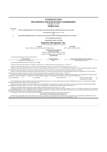 Thumbnail Esperion Therapeutics 10-K Annual Report 2020