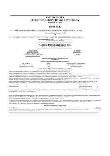 Vorschaubild Aurinia Pharmaceuticals
 10-K Jahresbericht 2020
