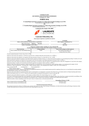 Miniature Laureate Education
 10-K Rapport annuel 2020