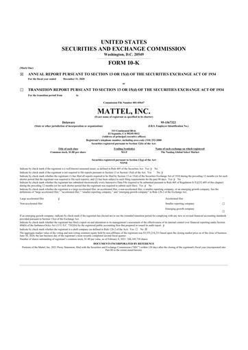 Thumbnail Mattel
 10-K Annual Report 2020