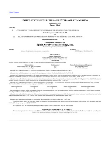 Thumbnail Spirit AeroSystems 10-K Annual Report 2020