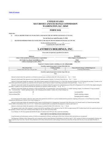 Thumbnail Lantheus Holdings 10-K Annual Report 2020
