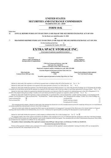 Thumbnail Extra Space Storage
 10-K Annual Report 2020