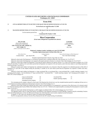 Thumbnail Hess 10-K Annual Report 2020