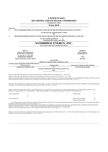 Thumbnail SandRidge Energy
 10-K Annual Report 2020