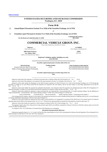 Thumbnail Commercial Vehicle Group (CVG) 10-K Annual Report 2020