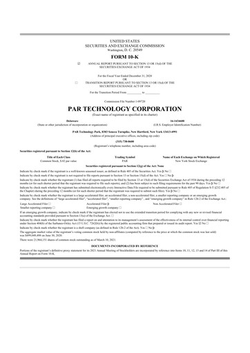 Thumbnail PAR Technology 10-K Annual Report 2020