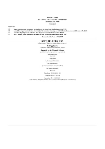 Thumbnail Safe Bulkers
 20-F Annual Report 2020