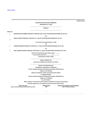 Thumbnail Teekay Tankers 20-F Annual Report 2020