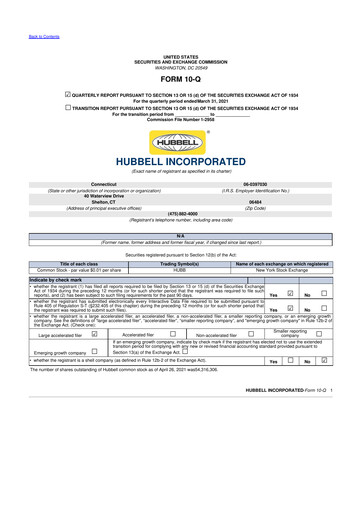 Thumbnail Hubbell 10-Q Quarterly Report FY2021 