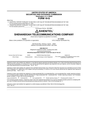 Thumbnail Shentel 10-Q Quarterly Report FY2021 