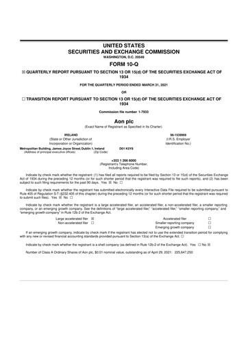 Thumbnail Aon 10-Q Quarterly Report FY2021 
