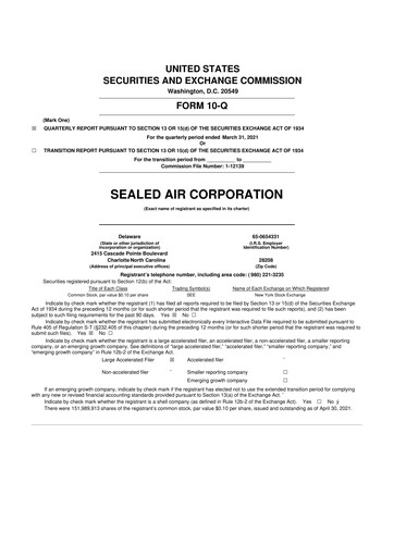 Miniature Sealed Air
 10-Q Rapport trimestriel 2021 