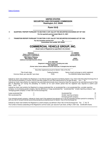 Miniature Commercial Vehicle Group (CVG) 10-Q Rapport trimestriel 2021 