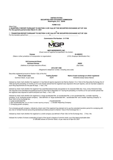 Thumbnail MGP Ingredients 10-Q Quarterly Report FY2021 