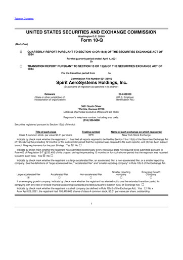 Thumbnail Spirit AeroSystems 10-Q Quarterly Report FY2021 