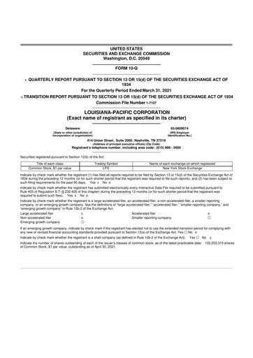 Thumbnail Louisiana-Pacific
 10-Q Quarterly Report FY2021 