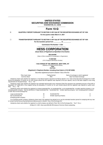 Thumbnail Hess 10-Q Quarterly Report FY2021 