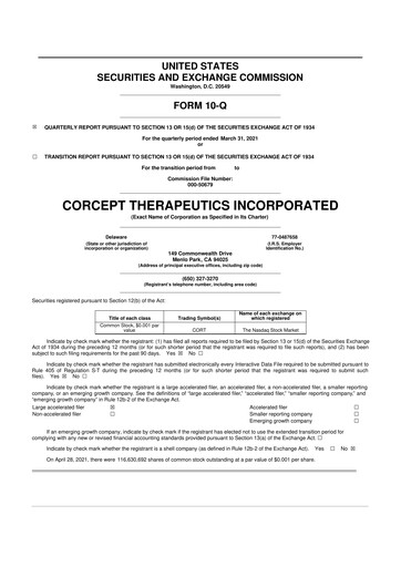 Thumbnail Corcept Therapeutics
 10-Q Quarterly Report FY2021 