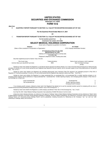 Miniature Select Medical Holdings 10-Q Rapport trimestriel 2021 