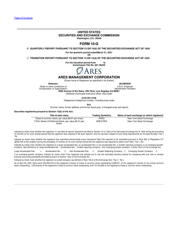 Thumbnail Ares Management
 10-Q Quarterly Report FY2021 