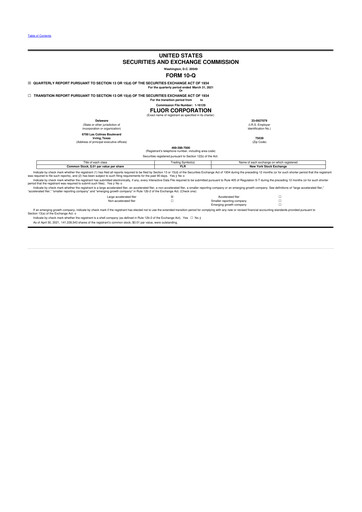 Thumbnail Fluor Corporation
 10-Q Quarterly Report FY2021 