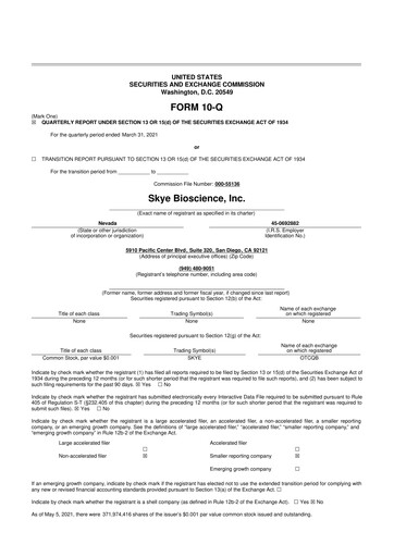 Vorschaubild Skye Bioscience 10-Q Quartalsbericht 2021 