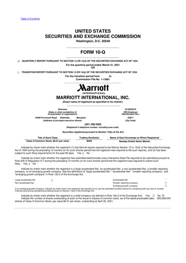 Thumbnail Marriott International 10-Q Quarterly Report FY2021 