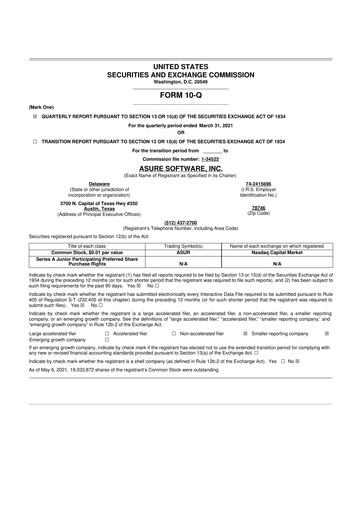 Thumbnail Asure Software
 10-Q Quarterly Report FY 