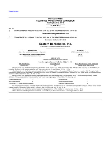Thumbnail Eastern Bankshares 10-Q Quarterly Report FY2021 