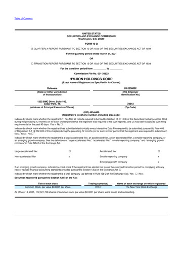 Miniature Hyliion 10-Q Rapport trimestriel 2021 