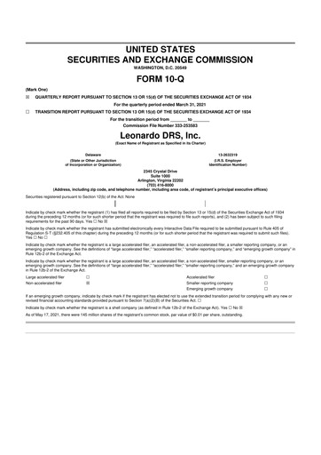 Thumbnail Leonardo DRS 10-Q Quarterly Report FY 