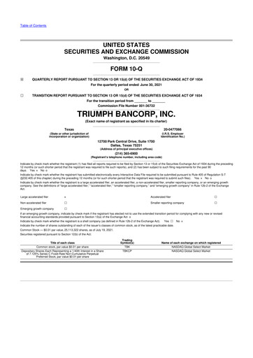 Thumbnail Triumph Financial 10-Q Quarterly Report FY2021 