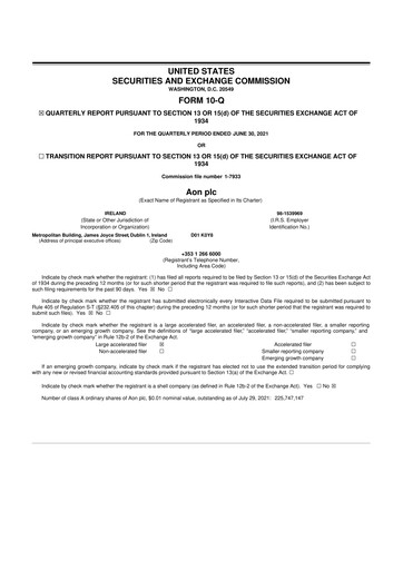 Thumbnail Aon 10-Q Quarterly Report FY2021 