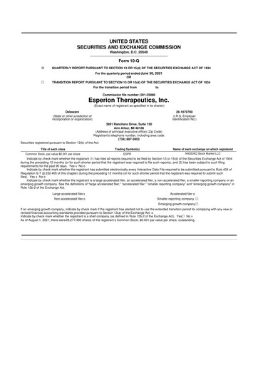 Thumbnail Esperion Therapeutics 10-Q Quarterly Report FY 